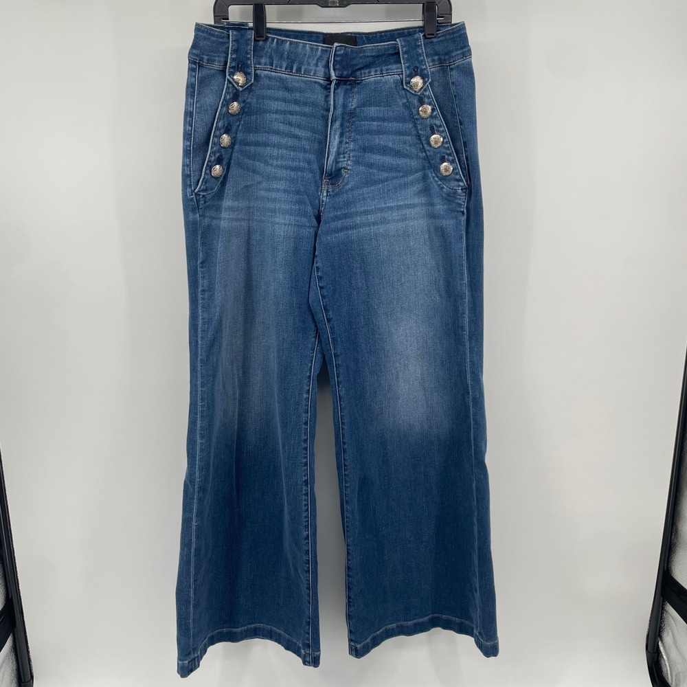 White House Black Market Jeans Womens 14 Blue High Rise Sailor Wide Leg Everyday